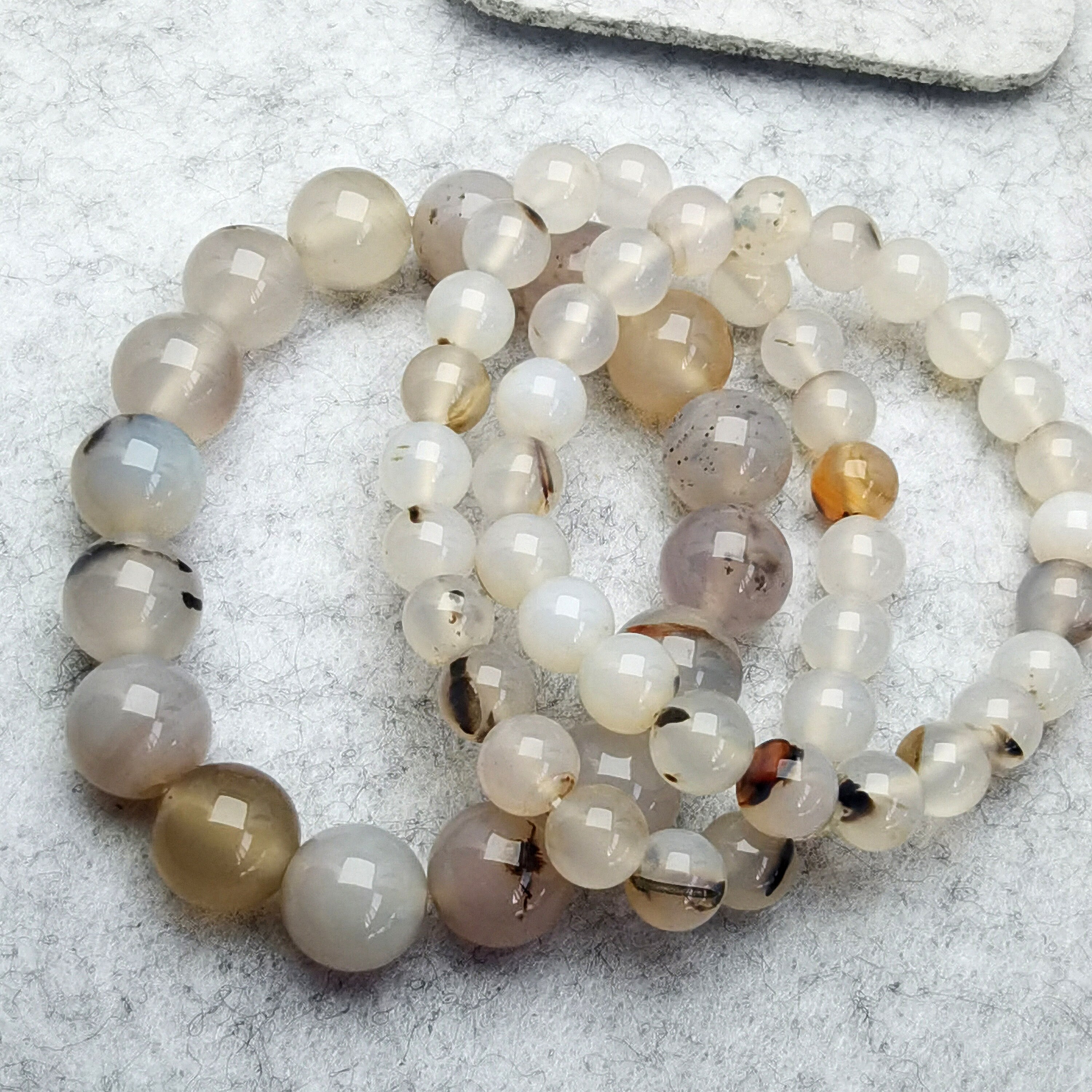 7.5” Handmade Marine Agate Round Beads Bracelet Men Women Stretch Healing Reiki Elastic Bracelet