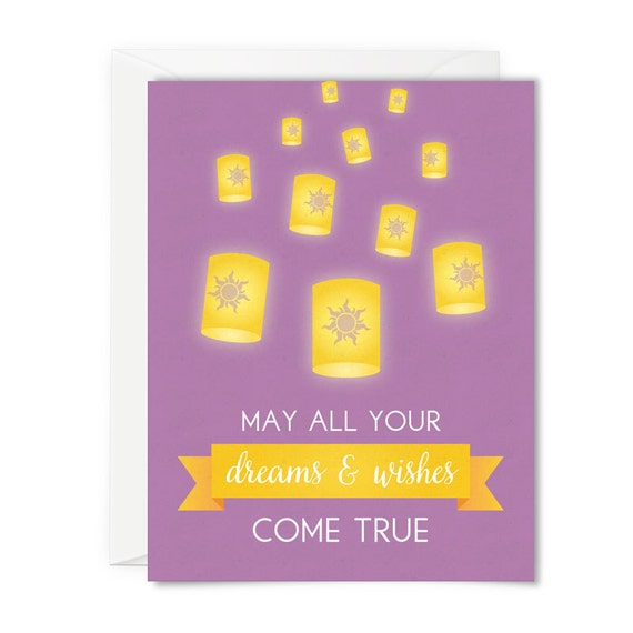 Birthday Card inspired by Disney's Tangled floating lanterns, May all your dreams & wishes come true, fairytale greeting card Il_570xn