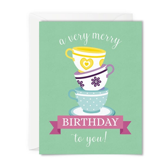 Birthday Card inspired by Disney's Alice in Wonderland teacups, A very merry birthday to you, fairytale greeting card for tea party birthday Il_570xn