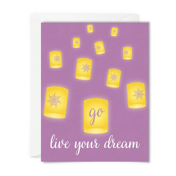 Inspirational card for Disney lovers inspired by Disney's Tangled floating lanterns, Go live your dream, Disney College grads greeting card Il_570xn