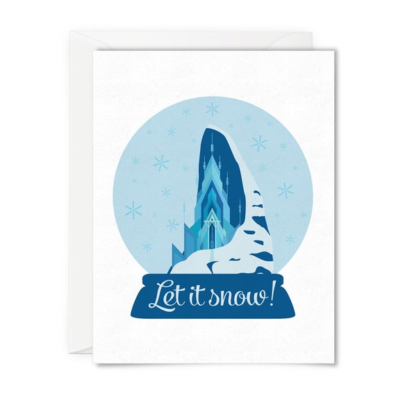 Disney winter card, Let it snow, north mountain ice castle inside snow globe, frozen greeting card Il_570xn