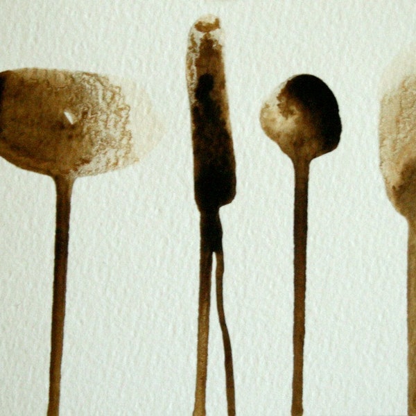 ORIGINAL PAINTING / spoon series no.5 - ink painting / contemporary modern art / primitive / brown / utensil / australia / pamelatang