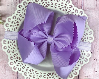 Oversized Scalloped Bow Headband 5.5" | Baby Toddler Girls Bow Headband | Boutique Satin Elastic Headband