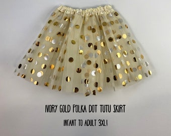 Ivory Gold Polka Dot Tutu Skirts - 7 Sizes!Tutus for birthdays; fun run tutu; dance tutu; costume tutus