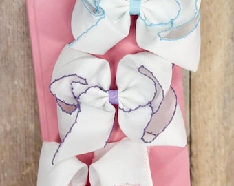 Moonstitch Hair Bow 4.5" | Grosgrain Boutique Hair Bow Clip | Baby Toddler Girls School Hair Accessory