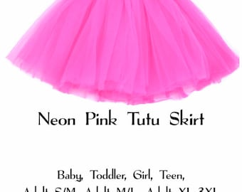 Neon Pink 3-Layer Tutu Skirts - 7 Sizes!, Baby to Plus Size Women's Tutus; Fun Run Tutu, Dance Tutu, Costume Tutus