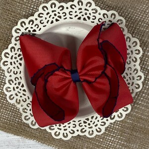 Red with Navy Moonstitch Hair Bow