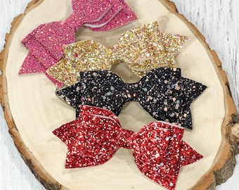 Large Glittery Bow Clippies, Glitter Bows, Girls Hair Bows, Girls Glitter Bows, Glitter Bow Clippies, Girls Hair Accessories