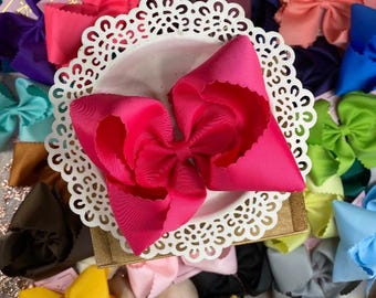 5.5" Scalloped Hair Bow Clip | Boutique Girls Hair Bow | Baby Toddler Bow Clip | XL Grosgrain Hair Bow | Big School Hair Bow