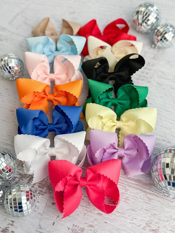 Scalloped Hair Bows, Hair Bows for Girls, 4.5-5" hair bows, 13 colors, girls bows, bows for girls, alligator clip bows Solid color hair bows