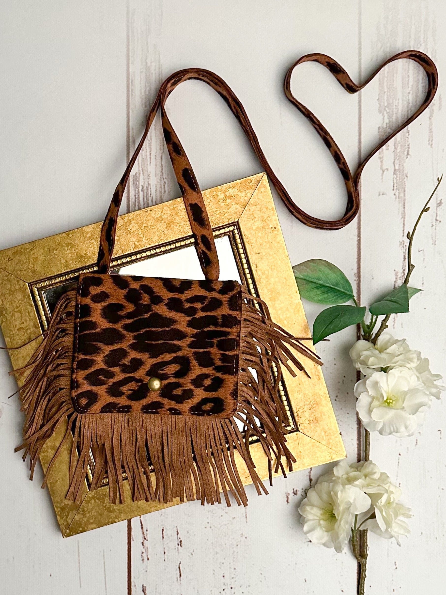 Leopard Print Purse Calf Hair-On Leather Cheetah Clutch Wild Animal Fringe PU Crossbody Wristlet Chain Bag