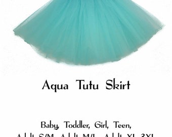 Aqua 3-Layer Tutu Skirts - 7 Sizes!, Baby to Plus Size Women's Tutus; Fun Run Tutu, Dance Tutu, Costume Tutus