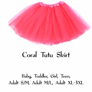 Coral 3-Layer Tutu Skirts - 7 Sizes!, Baby to Plus Size Women's Tutus; Fun Run Tutu, Dance Tutu, Costume Tutus