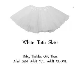 White 3-Layer Tutu Skirts - 7 Sizes!, Baby to Plus Size Women's Tutus; Fun Run Tutu, Dance Tutu, Costume Tutus