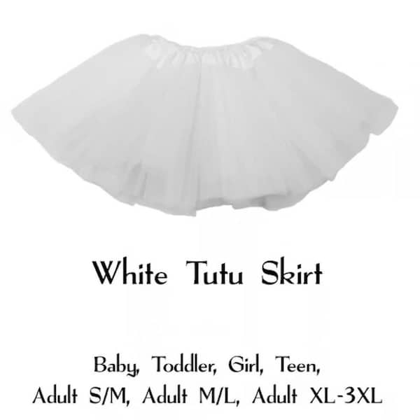 White 3-Layer Tutu Skirts - 7 Sizes!, Baby to Plus Size Women's Tutus; Fun Run Tutu, Dance Tutu, Costume Tutus