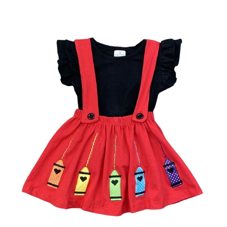 Crayons Red Suspender Skirt & Flutter Sleeve Shirt 2T.
