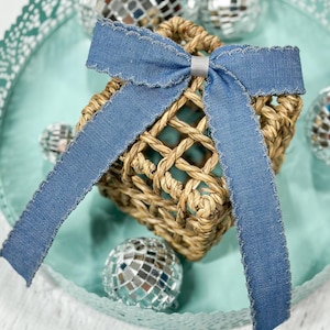 Denim Ruffle Edge Ribbon Hair Bow