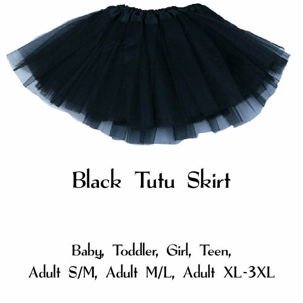 Black 3-Layer Tutu Skirts - 7 Sizes!, Baby to Plus Size Women's Tutus; Fun Run Tutu, Dance Tutu, Costume Tutus