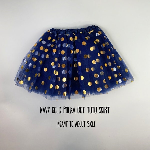 Navy Gold Polka Dot Tutu Skirts - 7 Sizes!