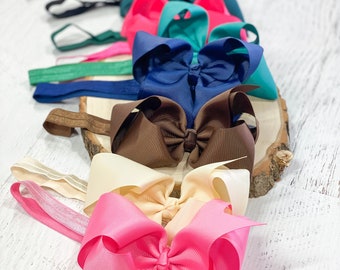 5" Hair Bow on Satin Headband 20 Colors, Baby Headband, Bow Headband, Infant Headband, Bow Headband for Babies; Baby bow headband