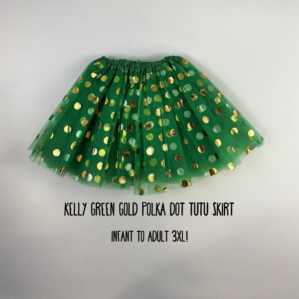 Kelly Green Gold Polka Dot Tutu Skirts - 7 Sizes!Tutus for birthdays; fun run tutu; dance tutu; costume tutus