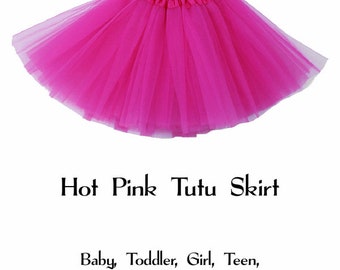 Hot Pink 3-Layer Tutu Skirts - 7 Sizes!, Baby to Plus Size Women's Tutus; Fun Run Tutu, Dance Tutu, Costume Tutus