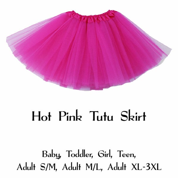 Hot Pink 3-Layer Tutu Skirts - 7 Sizes!, Baby to Plus Size Women's Tutus; Fun Run Tutu, Dance Tutu, Costume Tutus