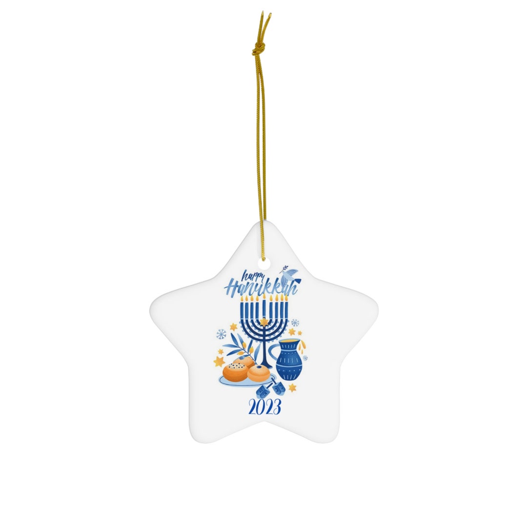 Happy Hanukkah 2023 Ceramic Ornament, 4 Shapes to Choose From, Hanukkah