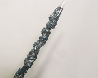 Magic Wand W/ Crystal Upcycled Wizard Cosplay Handmade Fairy Fantasy Scepter - Pewter Metallic Glitter