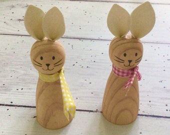 Easter rabbit wooden Pom Pom pink and yellow mini rabbit decorations