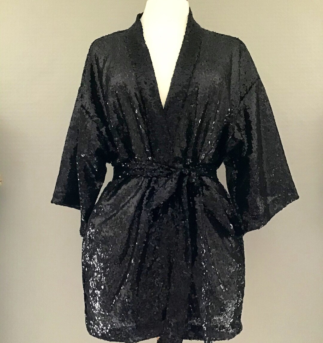 Black Sequin Kimono/jacket Etsy