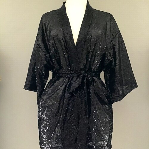 Sequin Kimono Jacket Rave Outfit Black Iridescent Dark Etsy