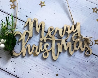 Merry Christmas wooden foliage hanging signs