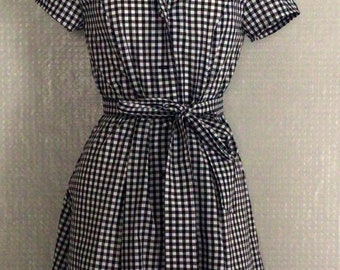 Gingham black and white check shirt dress with belt