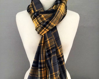 Grey and yellow tartan plaid check scarf