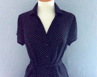 Polka dot black & white shirt dress with belt