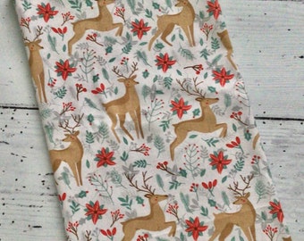 Christmas festive reindeer stag poinsettia napkins tableware set of 4