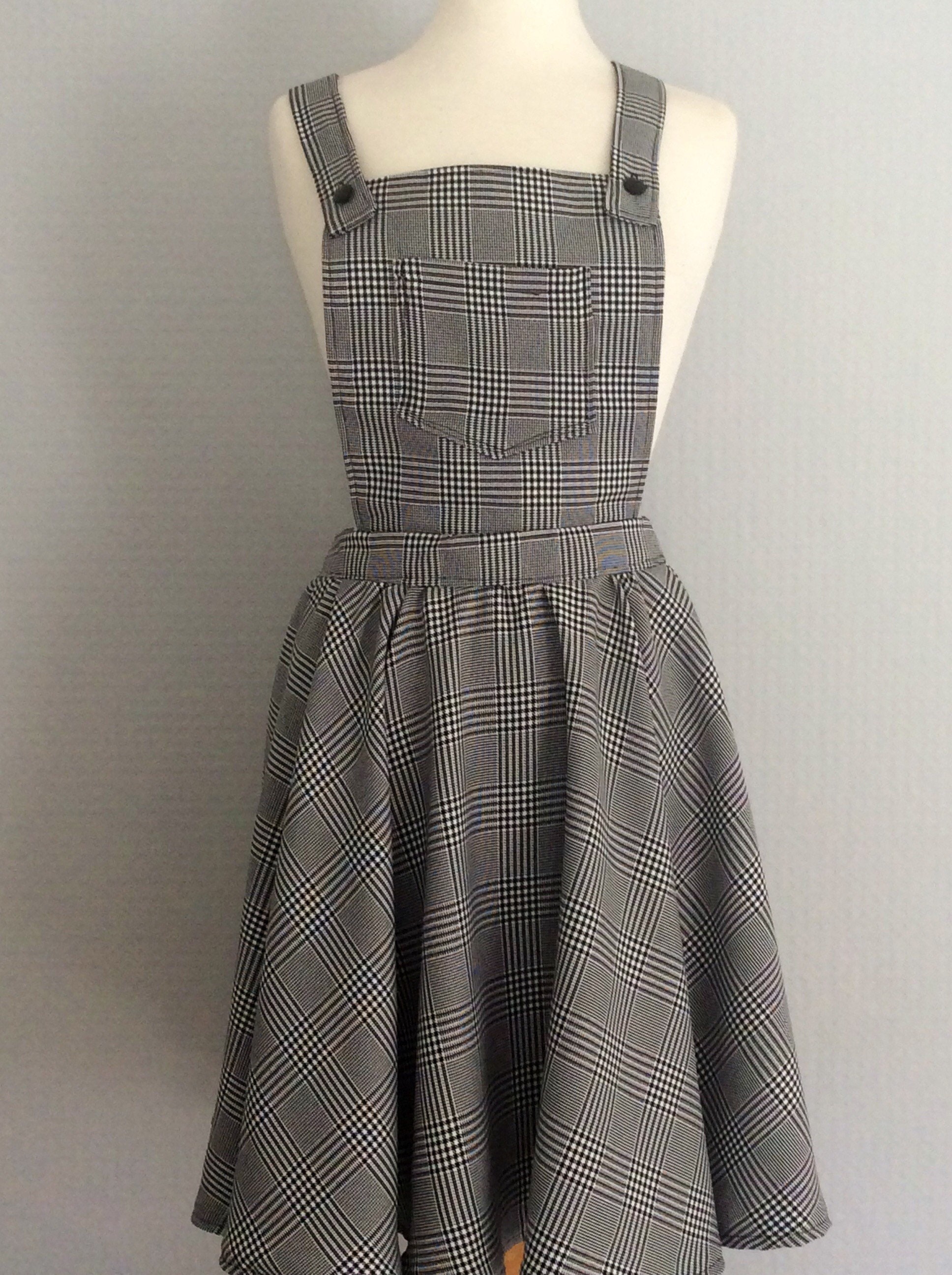 Black & white tartan check dungaree pinafore dress | Etsy