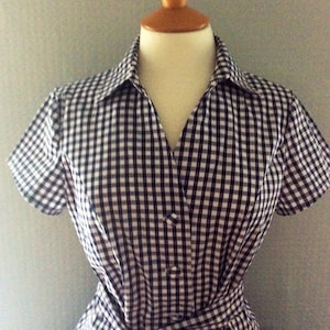 Gingham navy & white check shirt dress with belt