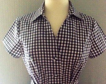 Gingham navy & white check shirt dress with belt