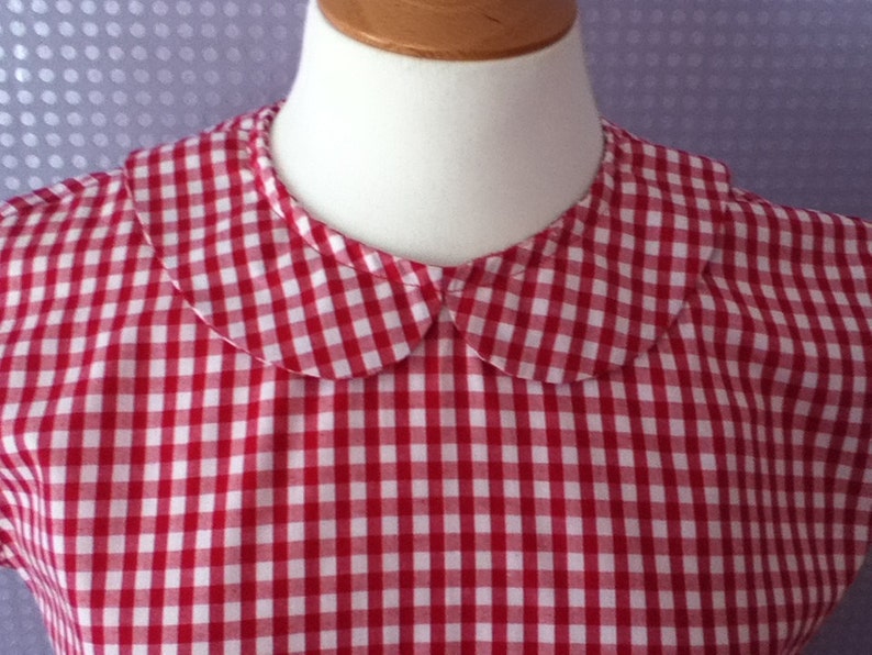 Gingham red and white cotton Peter Pan collar blouse image 2