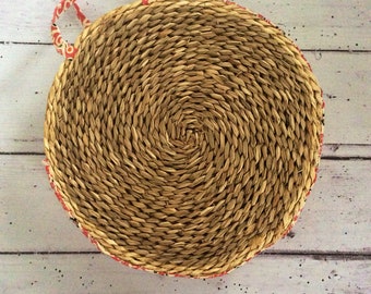 Summer Straw wicker basket bag in a vintage floral print