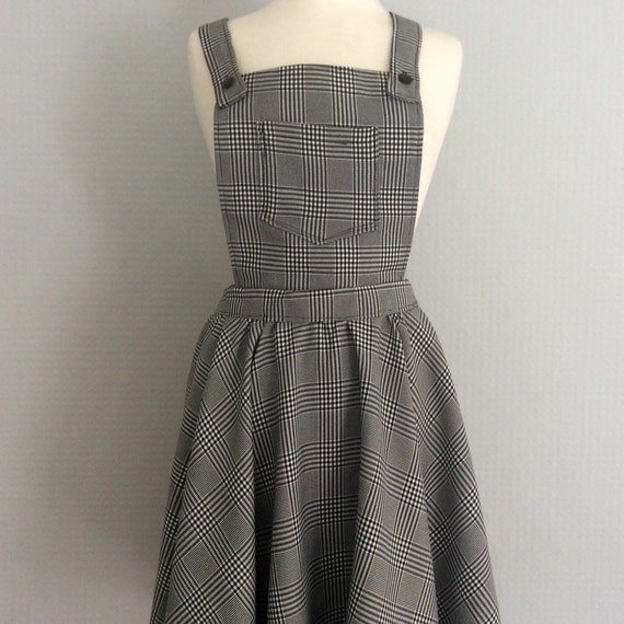 black and white checked pinafore dress