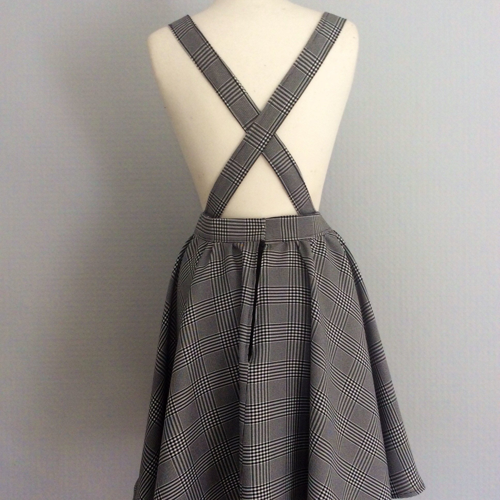 Black White Tartan Check Dungaree Pinafore Dress Etsy UK