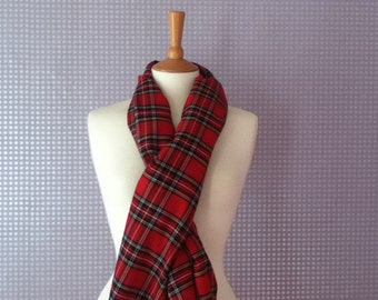 Handcrafted red tartan plaid and check scarf