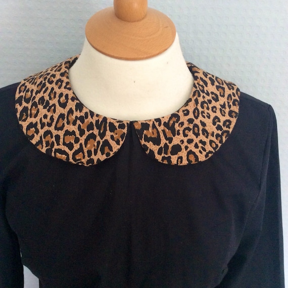black dress with leopard print collar