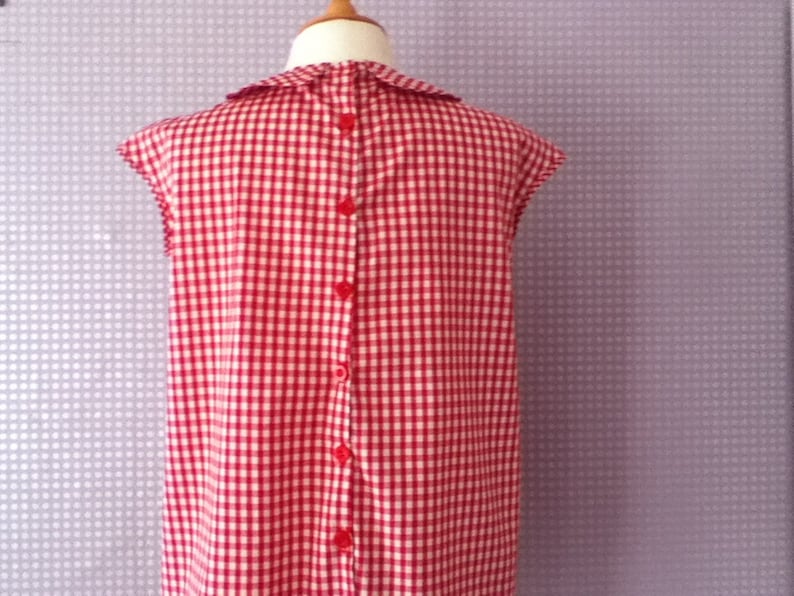 Gingham red and white cotton Peter Pan collar blouse image 5