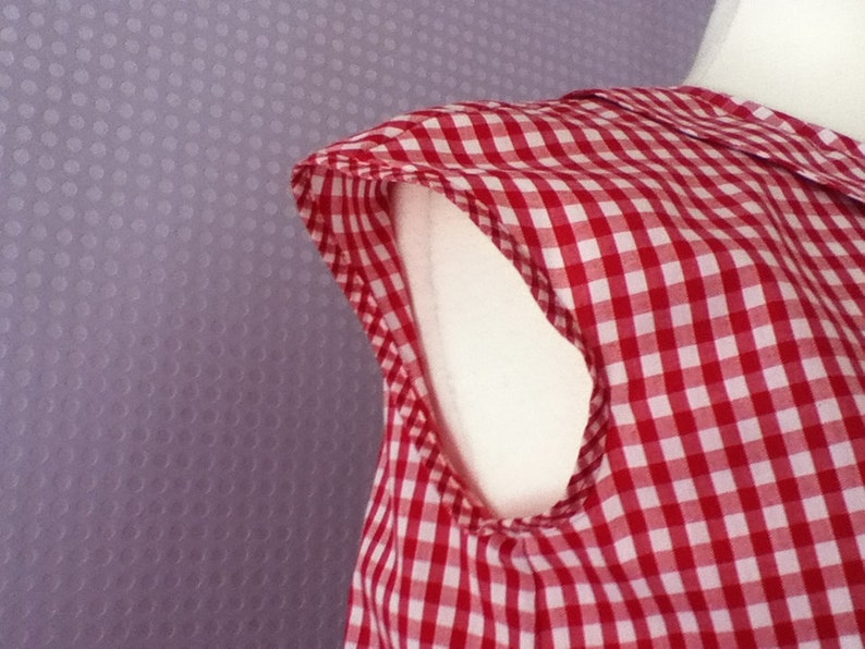 Gingham red and white cotton Peter Pan collar blouse image 4