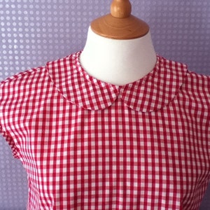 Gingham red and white cotton Peter Pan collar blouse image 3