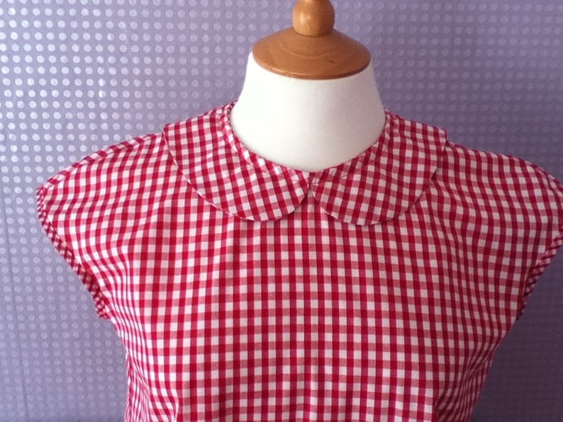 Gingham red and white cotton Peter Pan collar blouse image 3